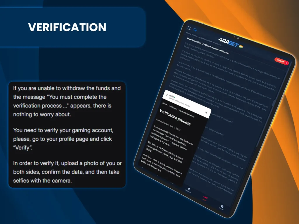 4rabet uses KYC verification to confirm new users are legitimate.