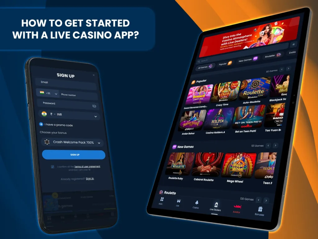 Use the instructions to start playing live casino games using the mobile app.
