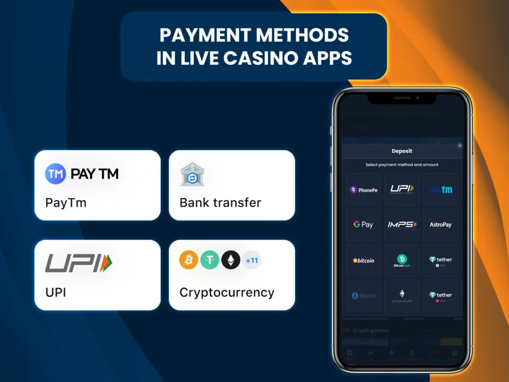 Indian users can find a variety of suitable payment methods on most live casino apps.