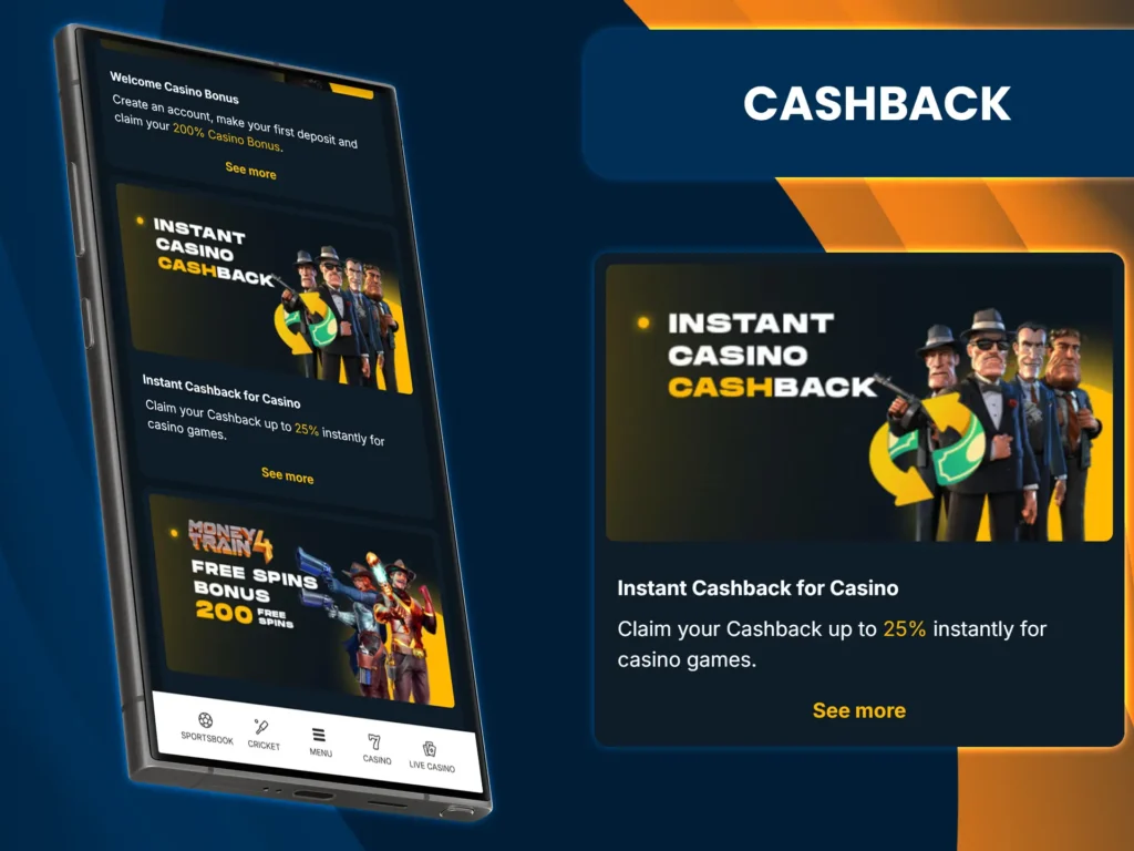 Cashback returns a percentage of losses and makes playing live casino more convenient.
