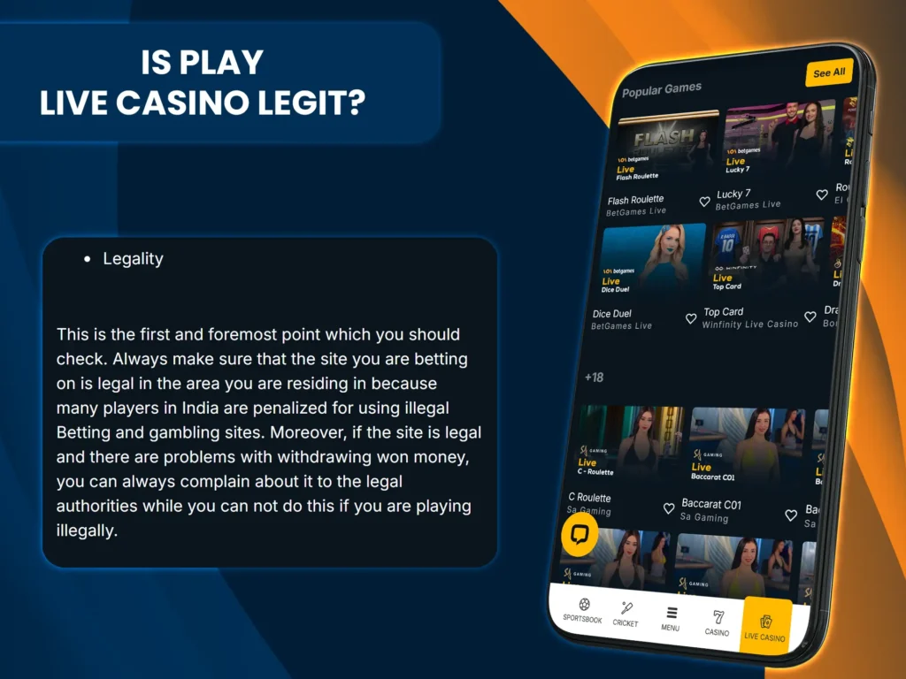 Licensed international online casinos are legal for users over 18 in India.