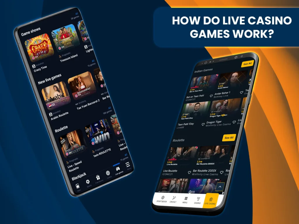 Live casino dealers conduct rounds and interact with players via live broadcasts.