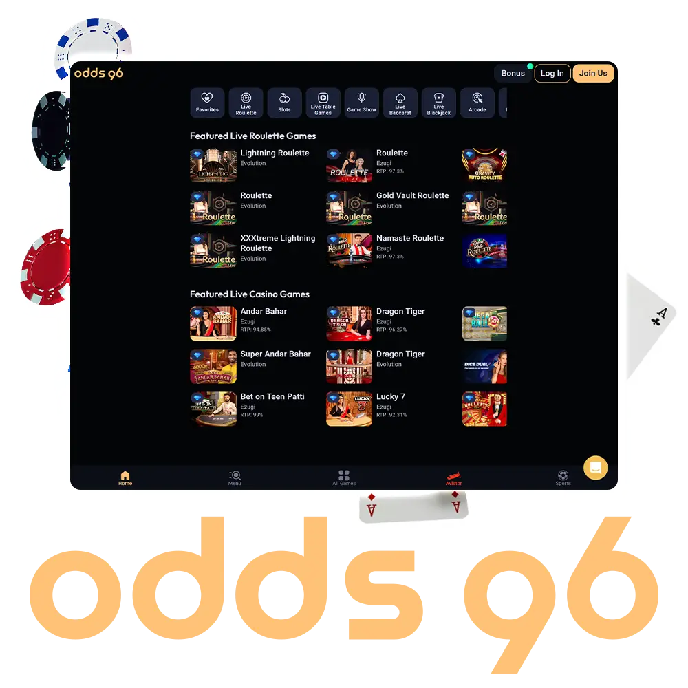 Odds96 offers diverse games, with convenient deposit methods including crypto.