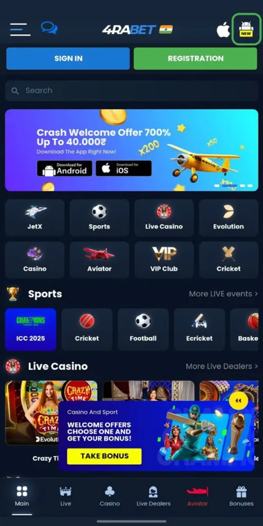 Locate the live casino apk download on android and start playing now.