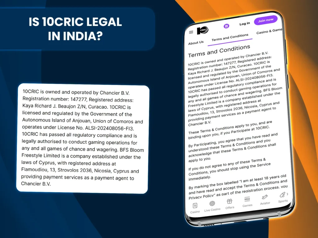 10Cric holds valid Curacao gaming licenses, allowing legal gaming for Indian users.
