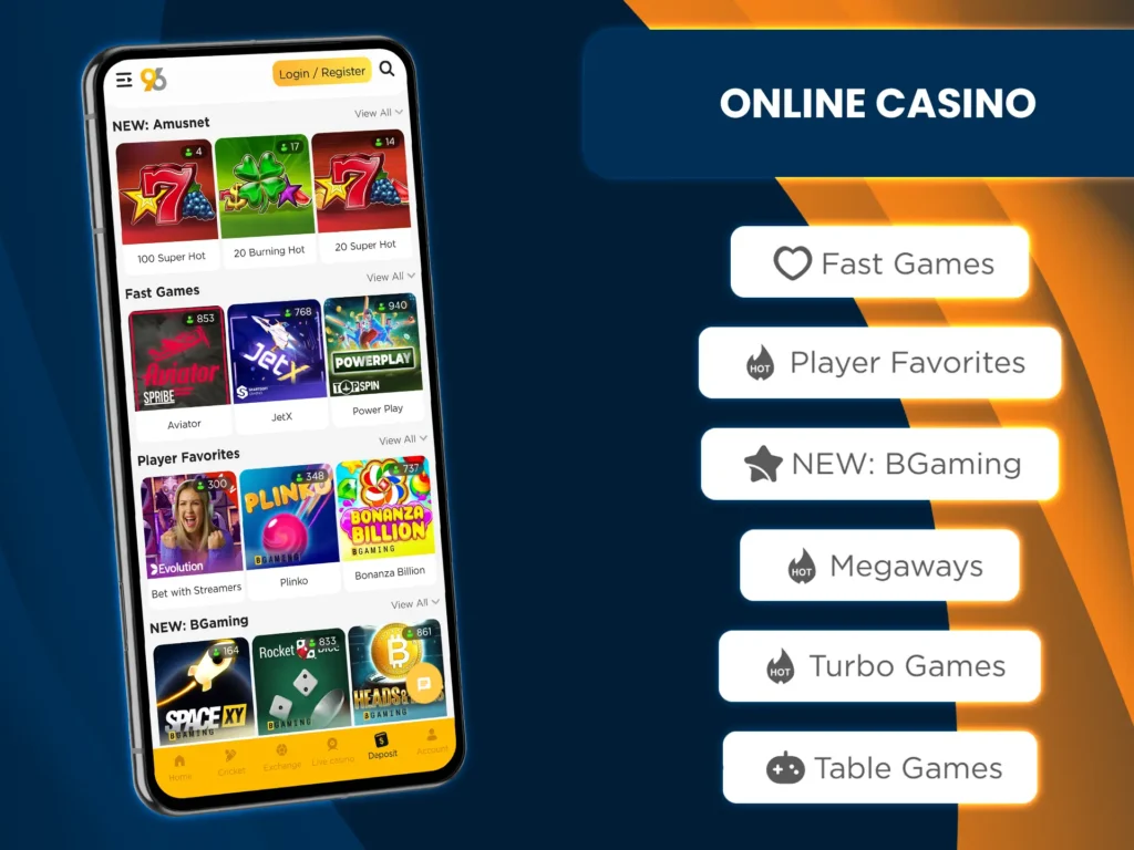 96in Casino offers an extensive collection of games across all genres.