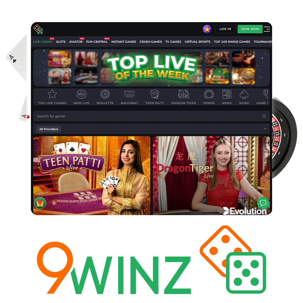 Licensed 9Winz Casino features slots, live games and crash games.