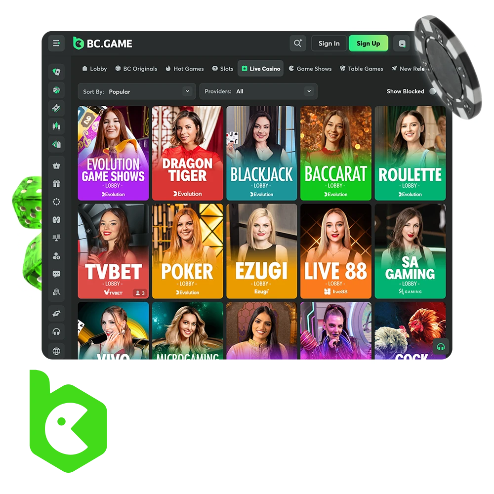 BC Game Casino, licensed in Anjouan, offers slots, table games, and live casino.
