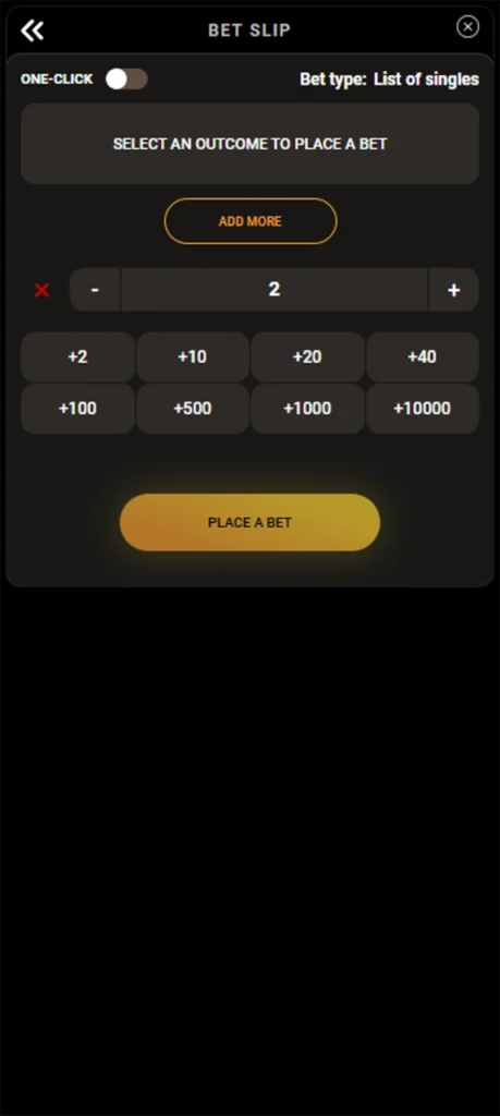Live Casino Blackjack bet slip.
