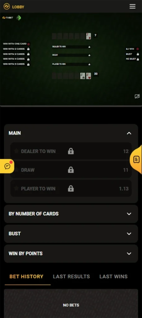 The end of a round of Blackjack at a live casino.