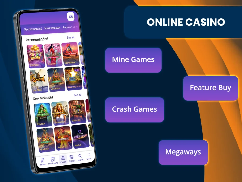 Casino Days offers a variety of games including live games, crash, slots, and Megaways.