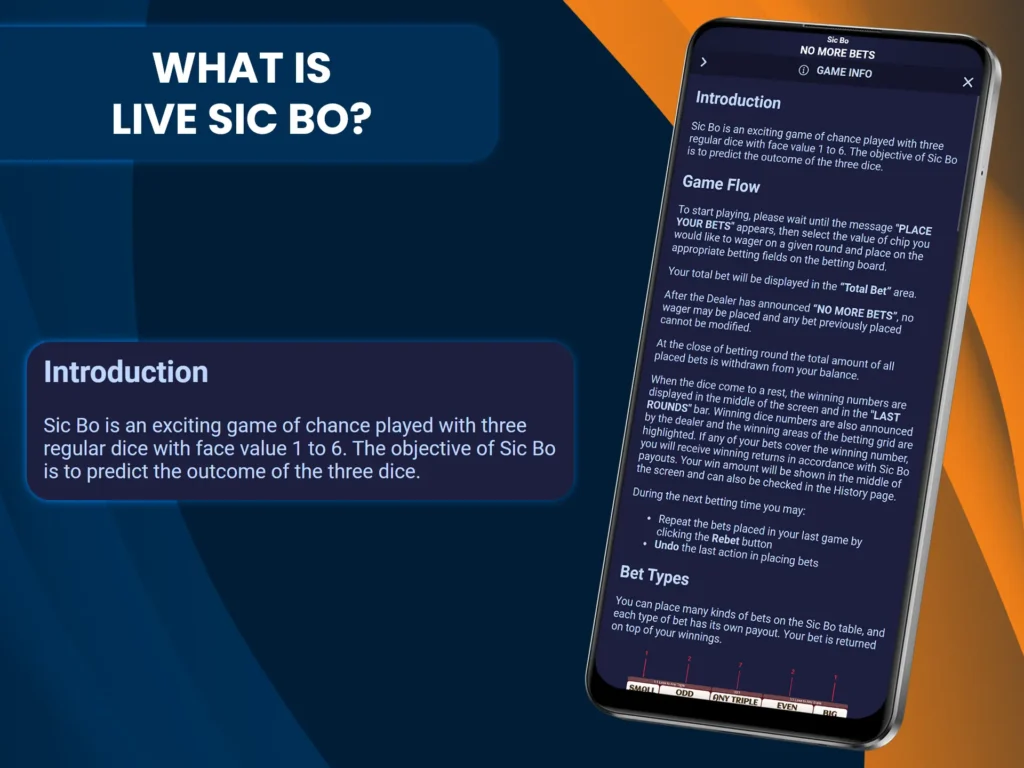 In Sic Bo at the live casino you must win by making predictions on the outcome of three rolls of the dice.