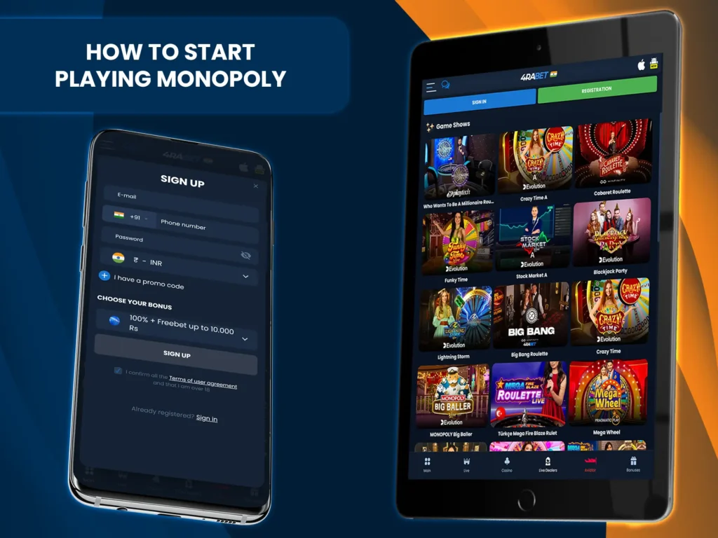 Fund your account and start playing Monopoly at the live casino.