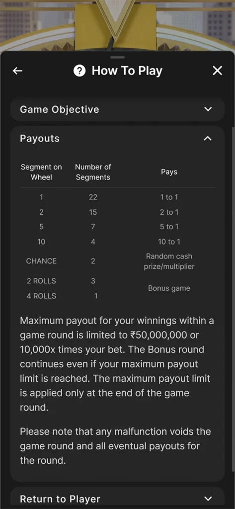 Monopoly payouts in a live casino.