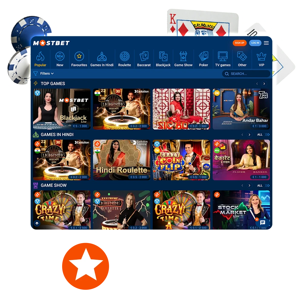 Enjoy popular games at licensed Mostbet live casino.