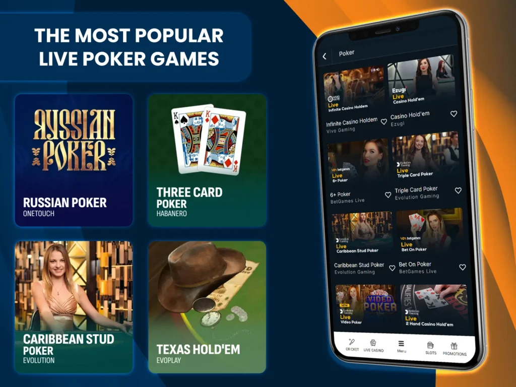 Play the most popular versions of poker at live casinos.