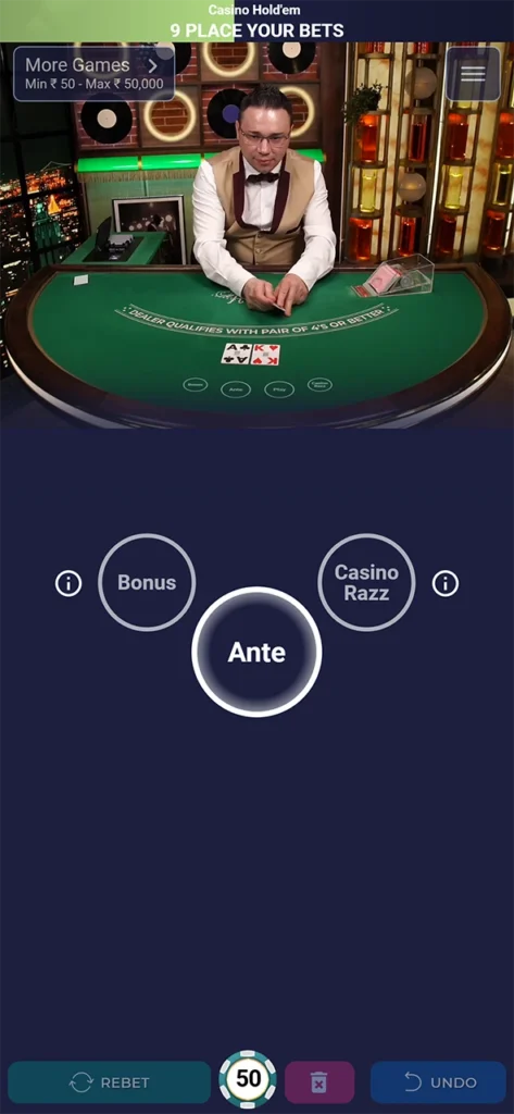 Betting on Poker in a live casino.