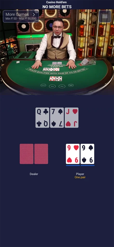 The main interface of live casino poker.