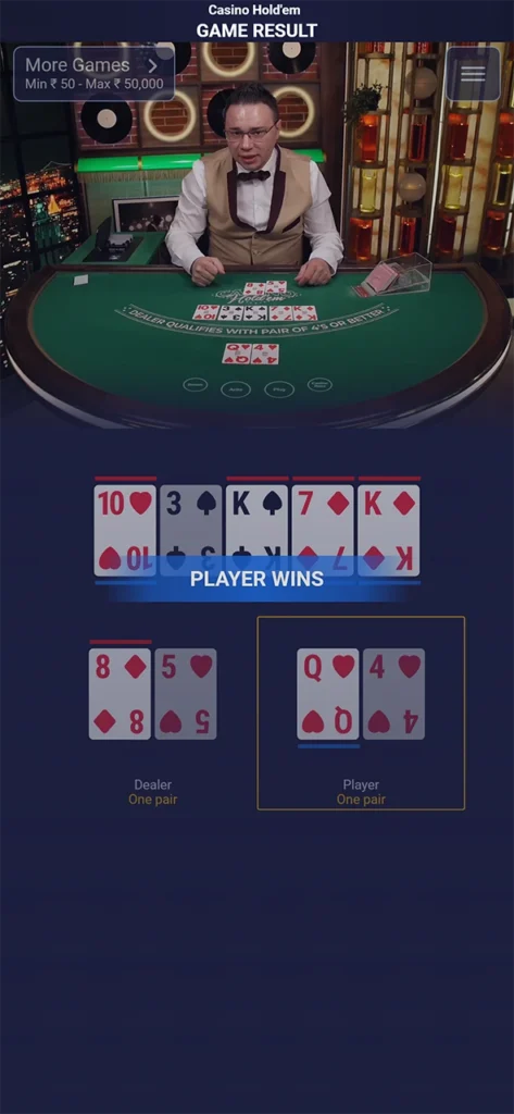 The end of a round in live casino poker.