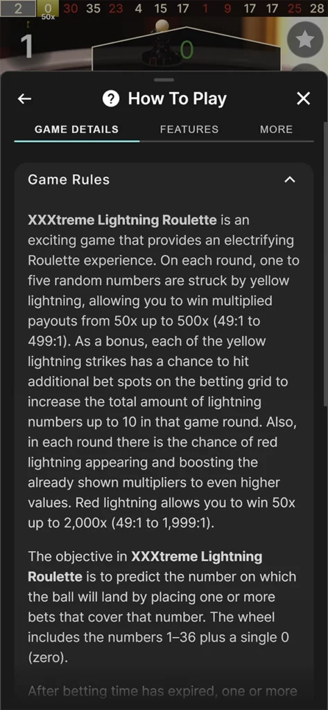 Rules for playing Roulette in a live casino.