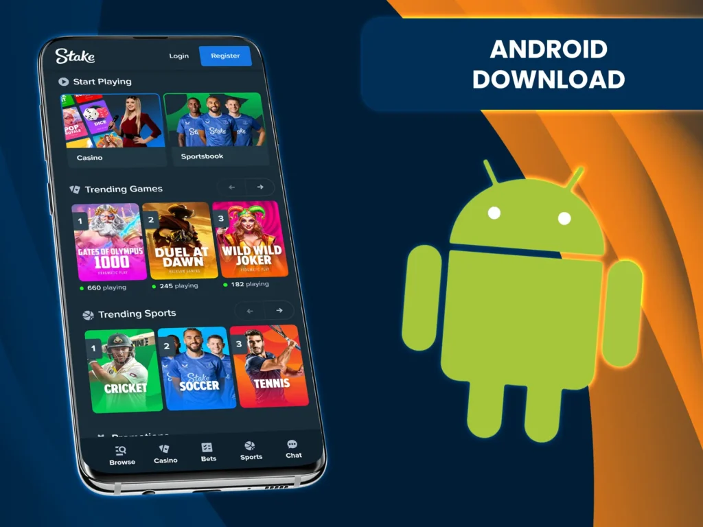 Play at Stake Casino directly through your Android device's browser.