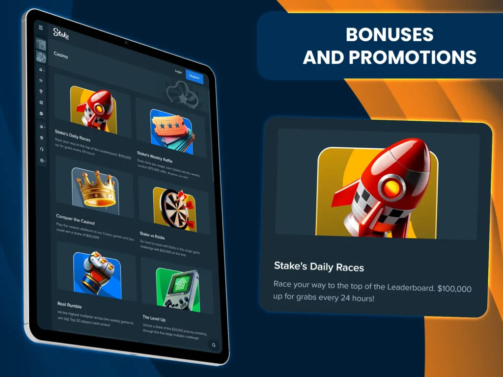 Stake Casino offers generous bonuses for depositing and playing.