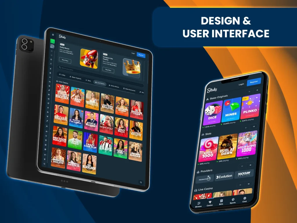 Stake Casino offers a user-friendly, streamlined interface across both website and mobile app.