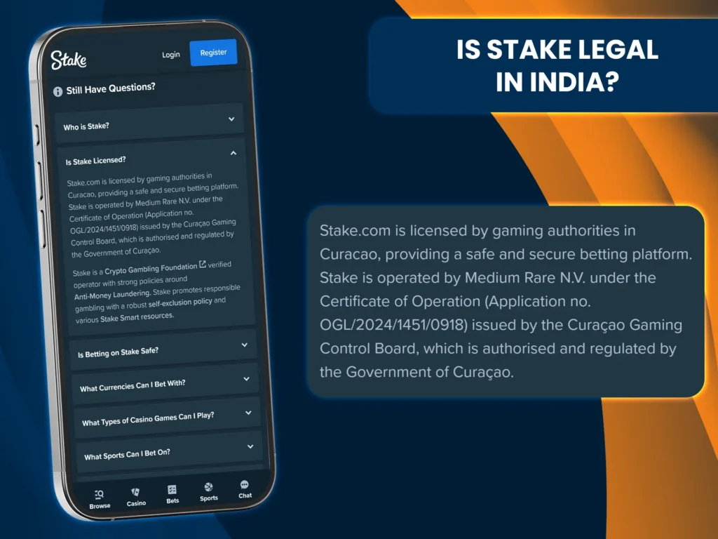 Stake Casino operates under a Curacao license, accessible to Indian players.