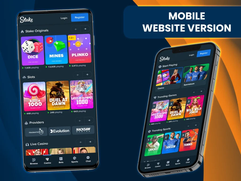 The mobile Stake Casino version offers full functionality.