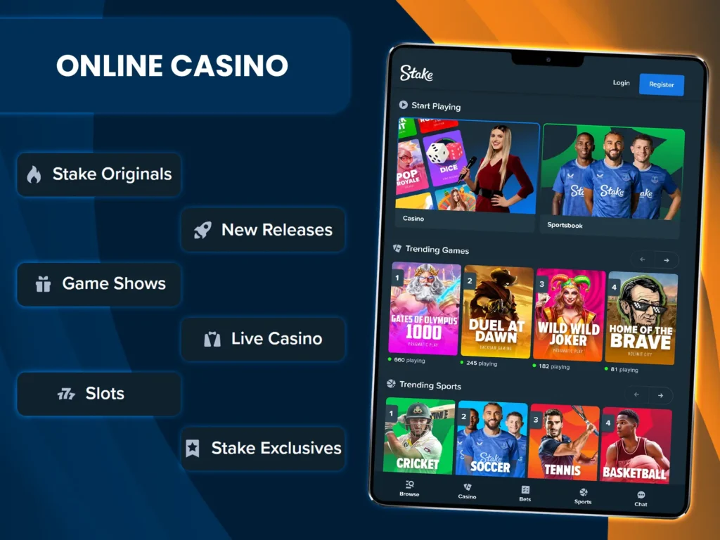 Stake Casino offers a variety of games including slots, live dealers, game shows and more.