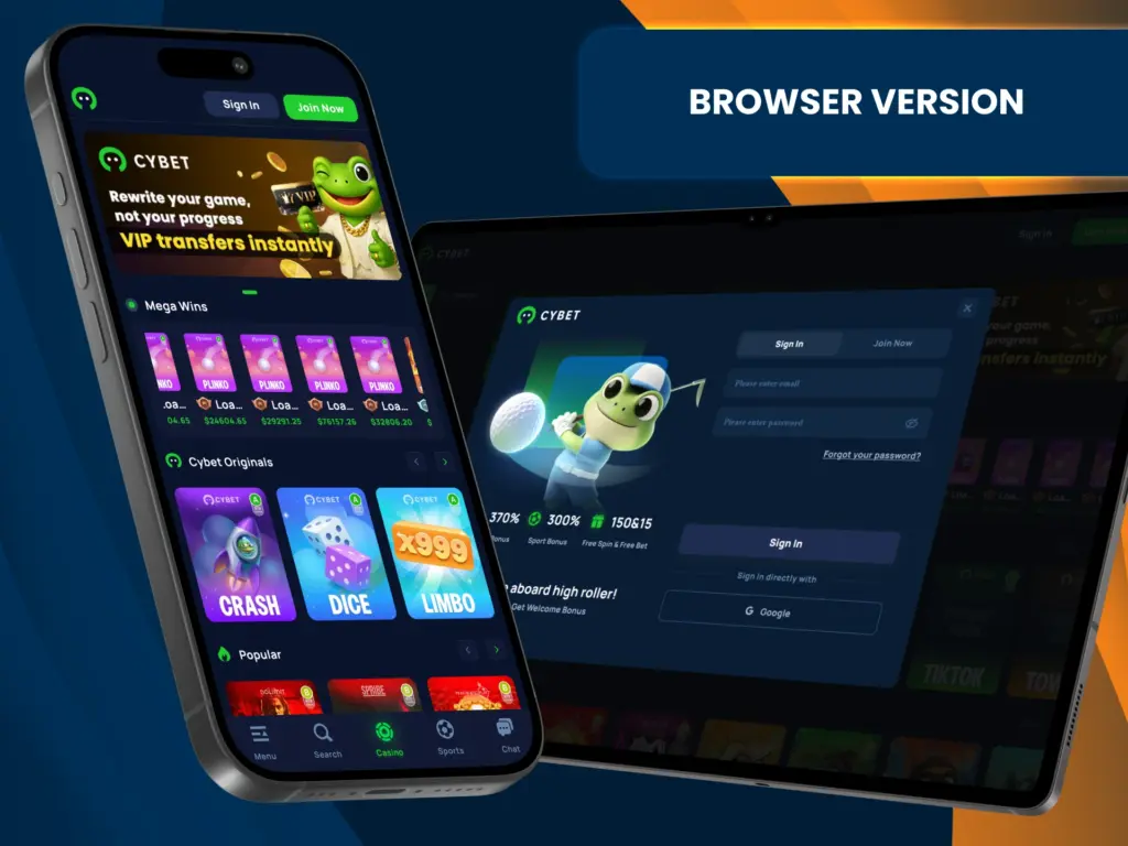 If you don't want to download the Cybet app, you can play the browser version.