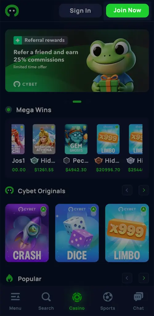 Join Cybet Casino by clicking on the registration button.